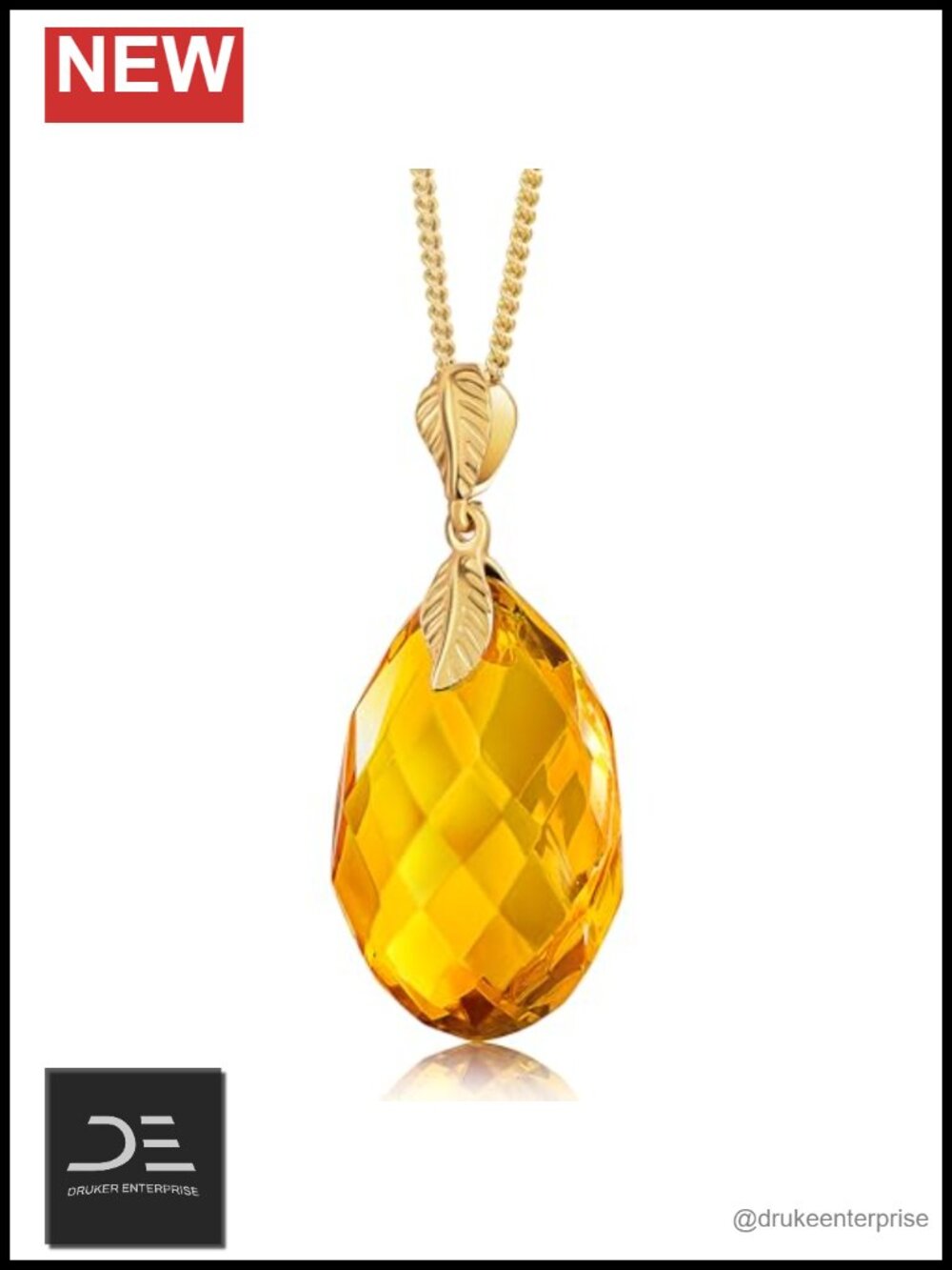 Natural Baltic Amber Pendant Necklace 24K Gold Plated Sterling Silver Chain